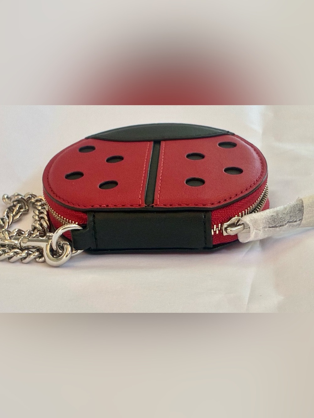 Coach 2911 Leather Large Ladybug Black/Red Coin Purse/ Wristlet Chain Charm NWT - Picture 3 of 11